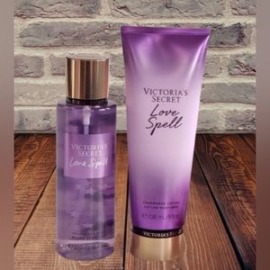 2 pcs Set ,Victoria’s Secret LOVE SPELL Fragrance Body Mist Spray & Body Lotion